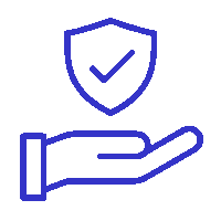 Icono de mano protegiendo un escudo con check, representando seguridad en logística internacional.