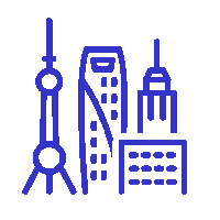 Icono de silueta de ciudad para representar compras y casillero internacional en Ágilex