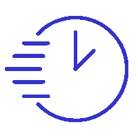 Icono de reloj con líneas de velocidad simbolizando rapidez en logística y fulfillment internacional
