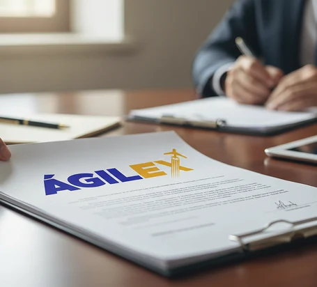 Documento con el logo de Ágilex sobre una mesa, representando acuerdos de logística internacional.