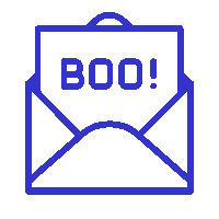Icono azul de sobre abierto con mensaje de correo electrónico para logística de e-commerce.