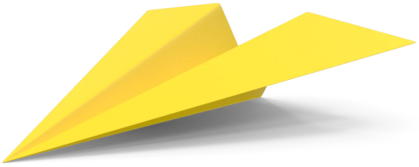 Ilustración de un avión de papel amarillo volando sobre un fondo blanco, simbolizando la simplicidad y transparencia de las tarifas de envío internacional de Ágilex.