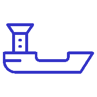 Icono de barco de carga representando transporte marítimo en servicios de logística internacional.