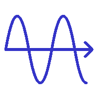 Icono de onda sinusoidal con flecha, representando optimización en logística internacional.