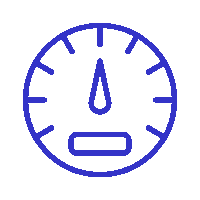 Icono de velocímetro representando la rapidez en el servicio de envío internacional de documentos.