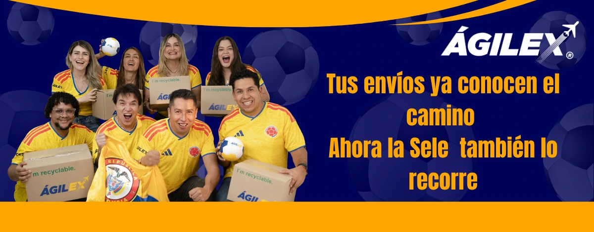 Equipo de Ágilex apoyando a la Selección Colombia con cajas de envíos internacionales.